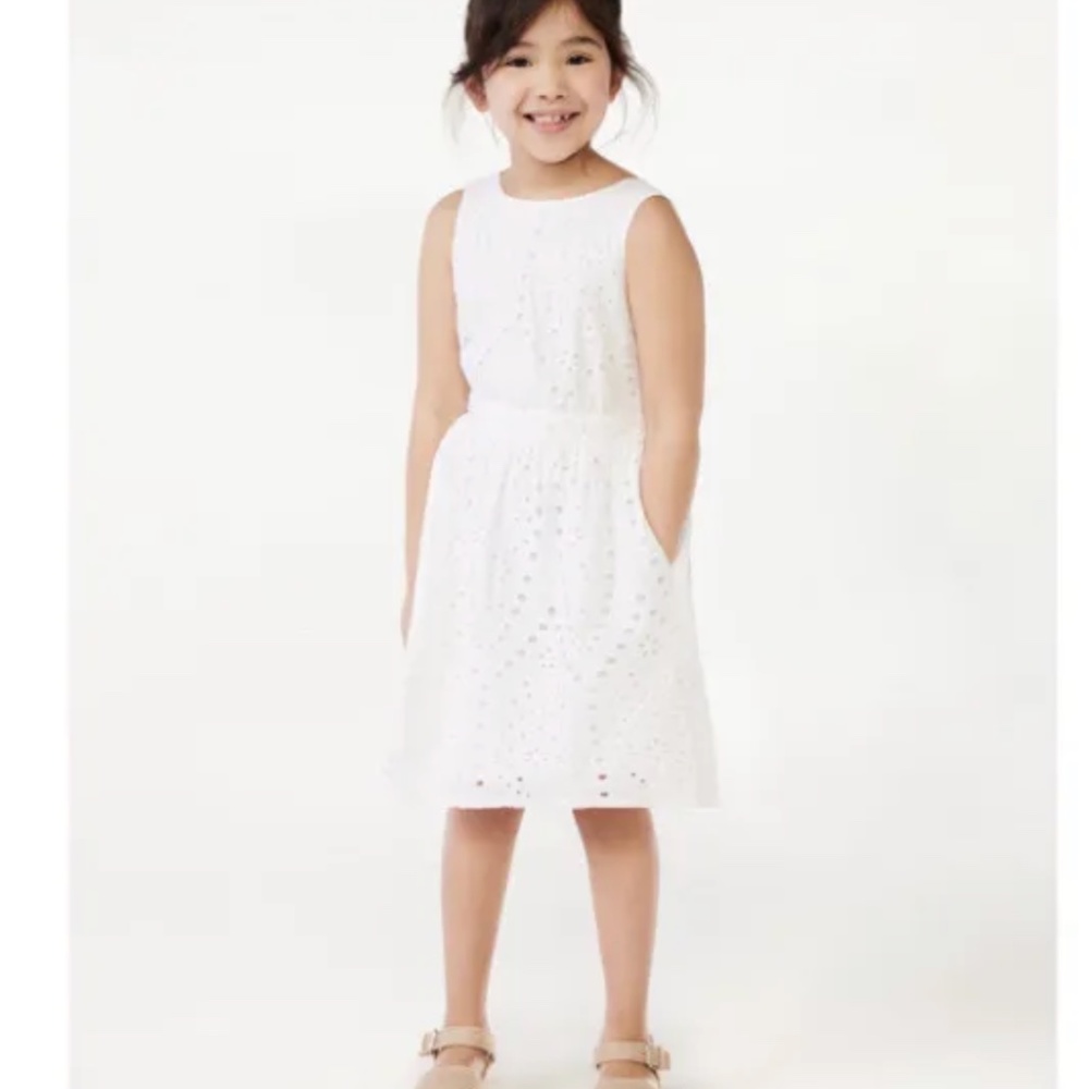 Scoop NYC Girls White Eyelet Bow Back Midi Dress Large (10-12) NWT